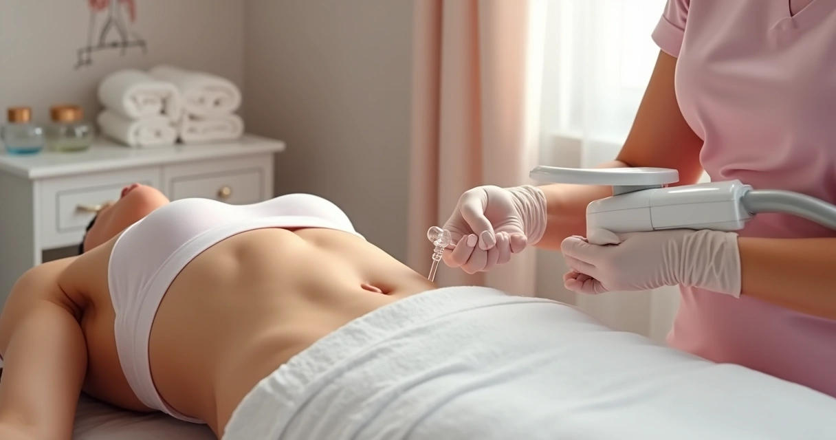 Terapia con copas de vacumterapia en abdomen femenino sin hematomas aparentes 