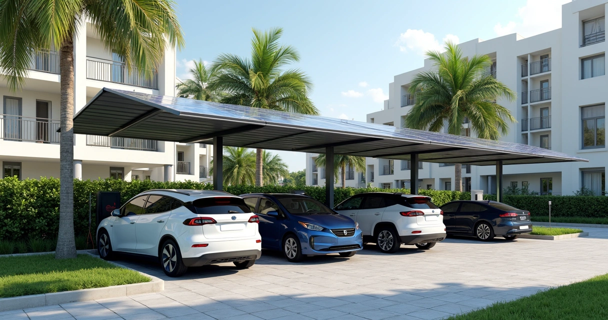 Vagas de estacionamento com cobertura solar em condomínio 
