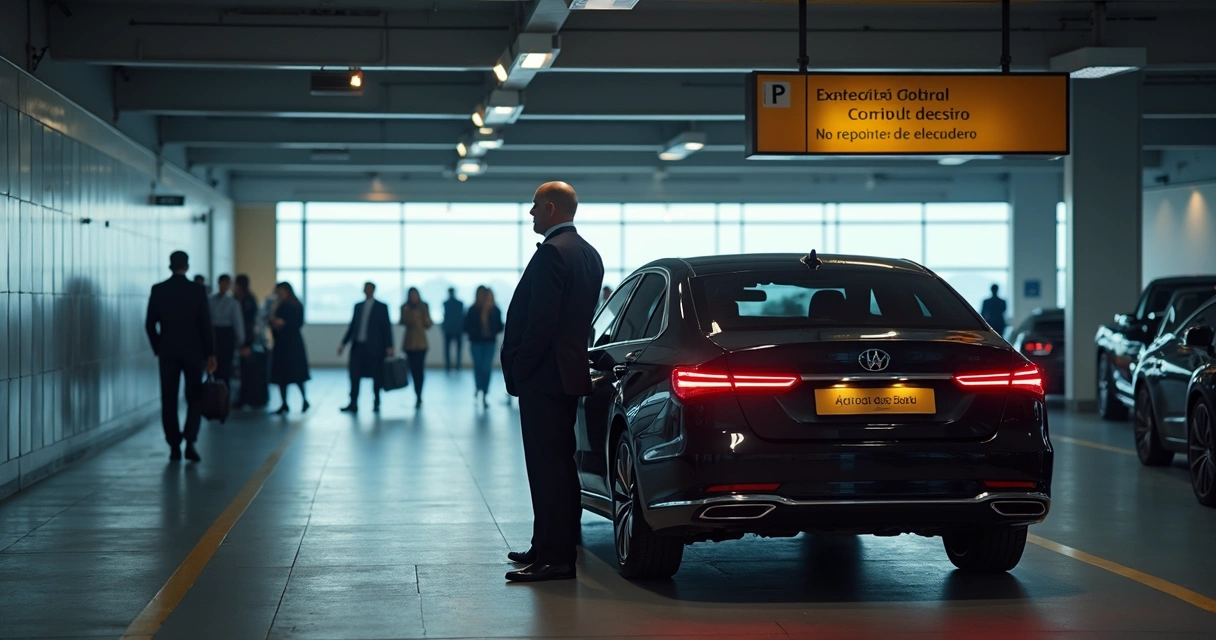 Motorista segurando placa personalizada em área exclusiva do aeroporto 