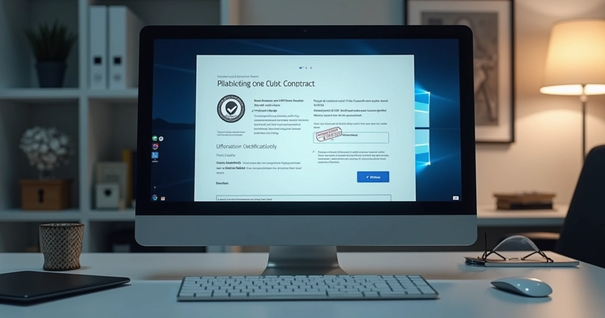 Tela de computador exibindo validação de assinatura digital em contrato