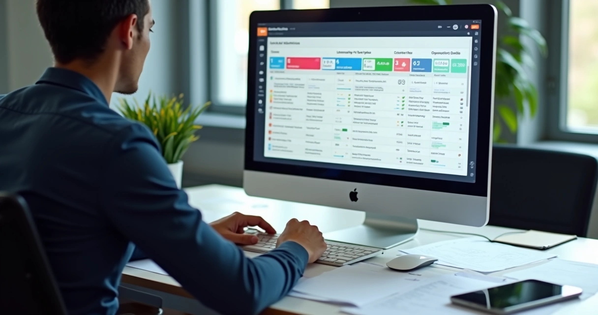 Profissional validando e limpando uma base de dados B2B na tela do computador 
