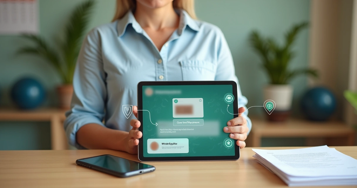 Dono de negócio mostrando no tablet a confirmação automática de pagamento enviado por WhatsApp 