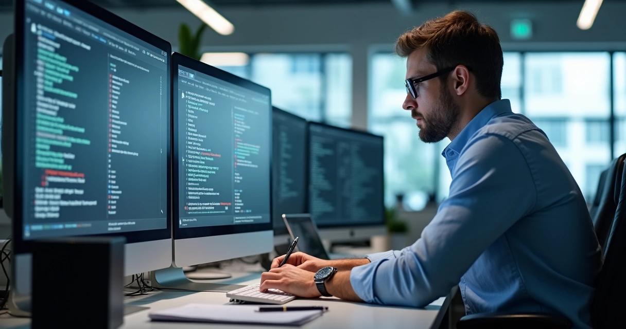 Profissional conferindo arquivos após restauração de backup 