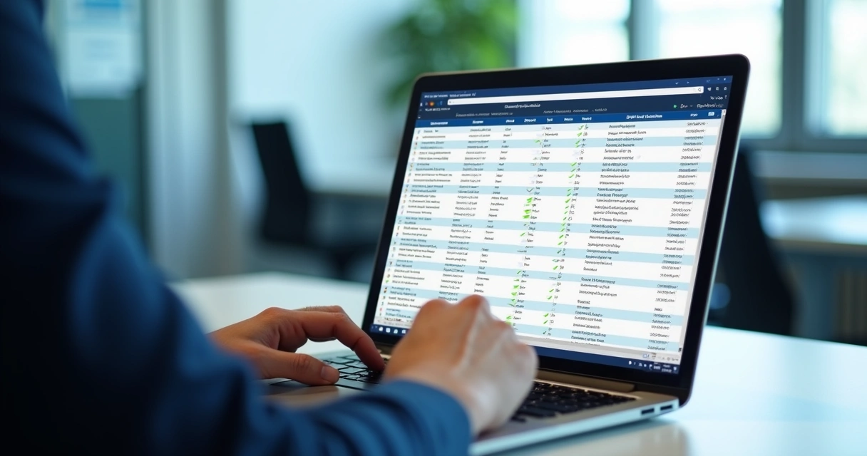 Profissional analisando dados cadastrais em tela de notebook 