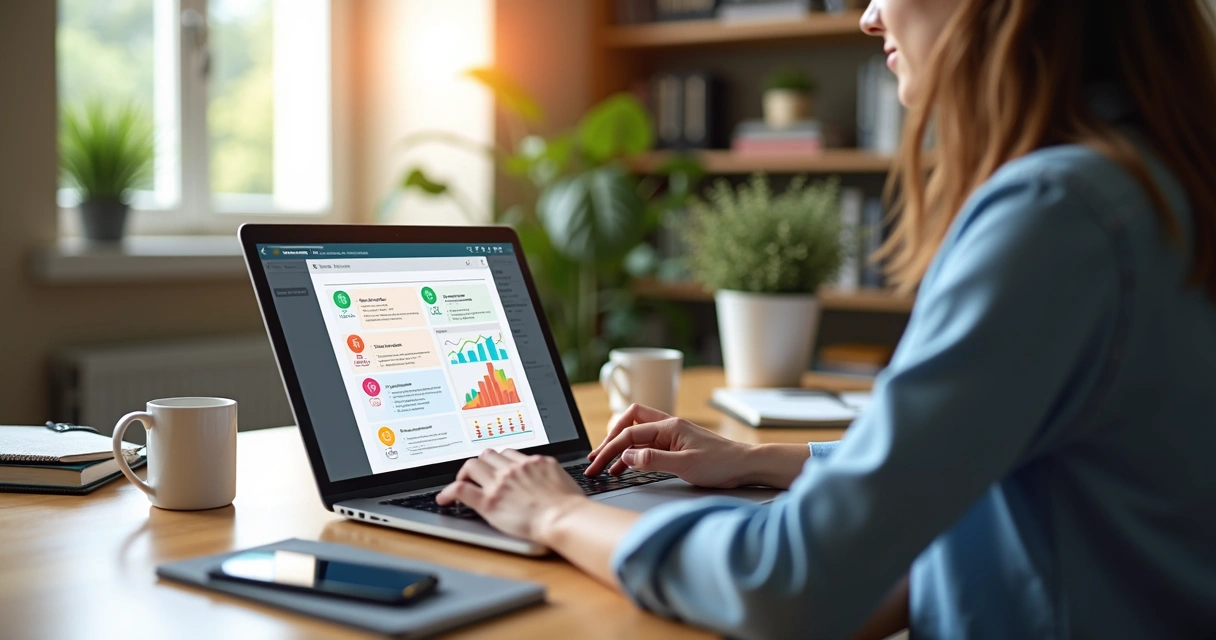 Pessoa usando notebook para validar curso online com checklist digital na tela 