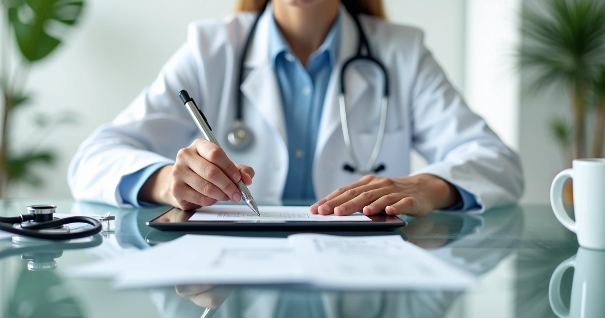 Médico assinando digitalmente receita eletrônica em tablet. 