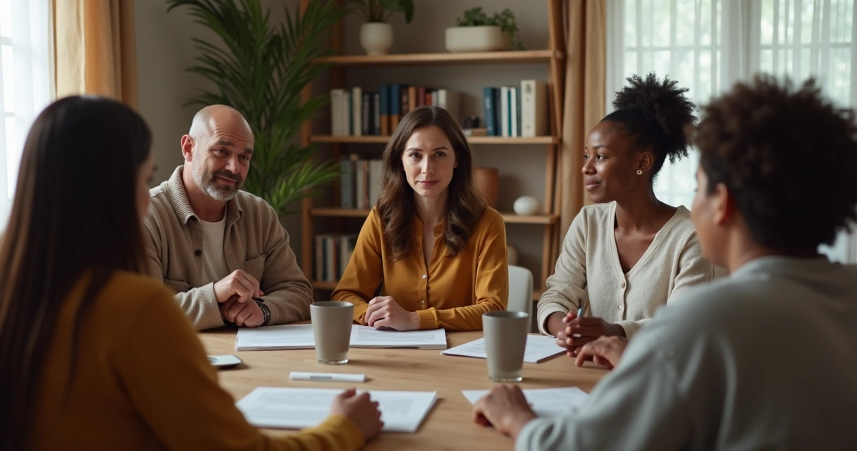 Equipe sentada em círculo conversando de forma aberta 