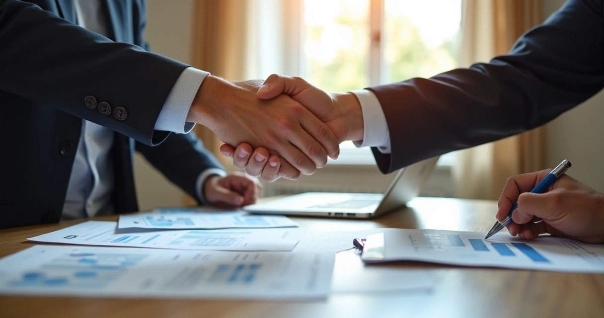 Empresário apertando a mão de consultor após reunião 