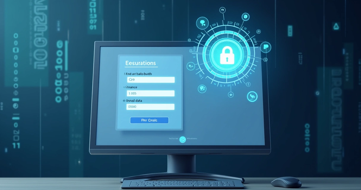 Formulário digital em tela de computador ao lado de cadeado de segurança 