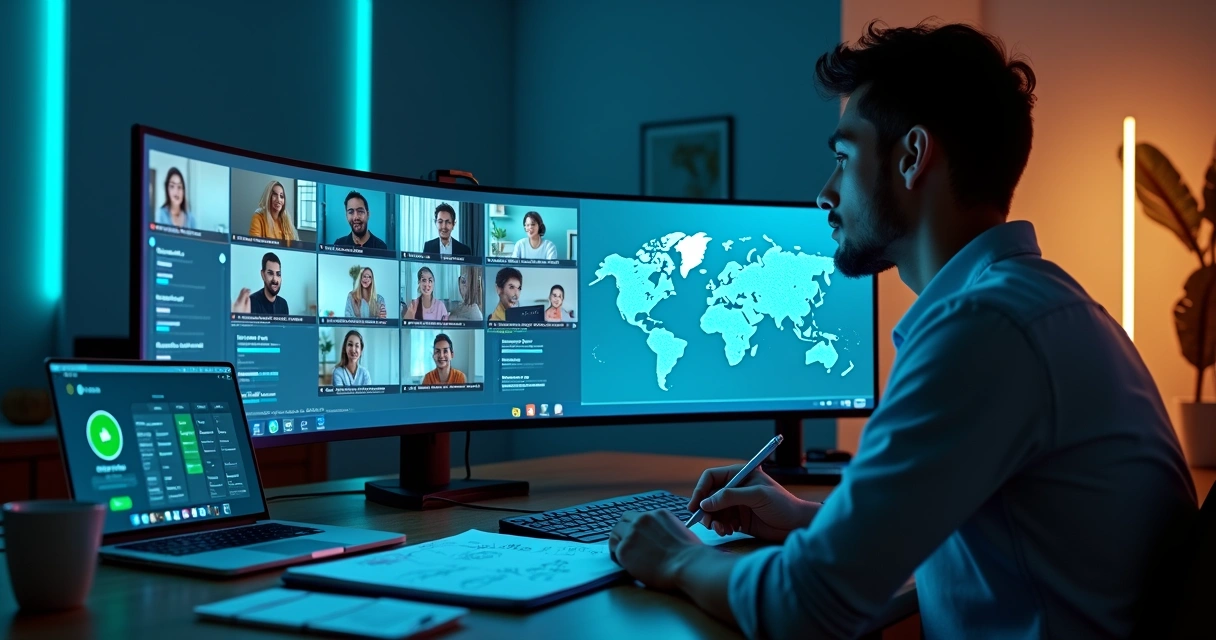 Empreendedora testa ideia de negócio remotamente em home office moderno 