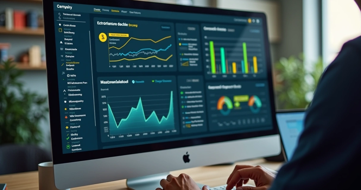 Computador verificando e-mails, telefones e dados cadastrais em tela 