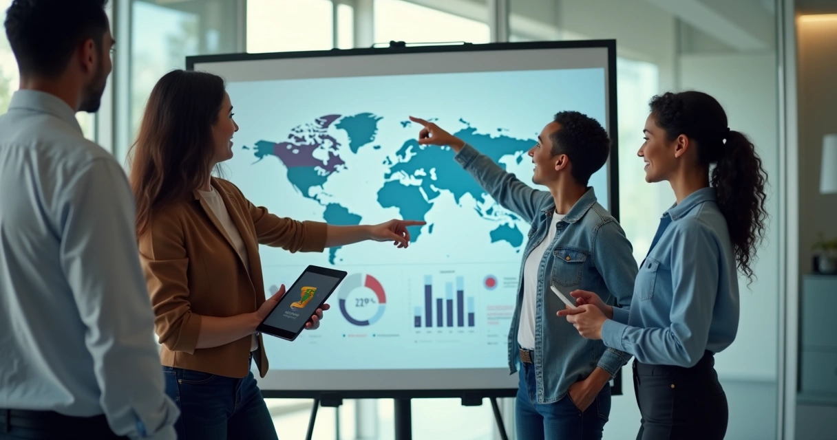 Equipe analisando dados de validação de produto para EUA 