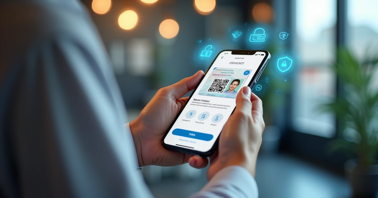 Pessoa validando RG no celular com app gov.br e QR Code na tela 