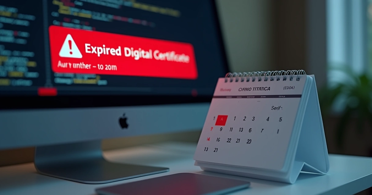Aviso de certificado digital expirado na tela do computador 