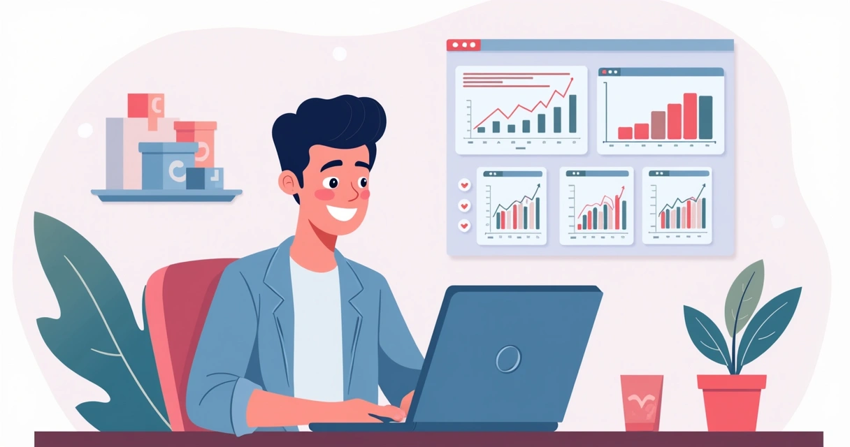 Pessoa analisando gráficos de vendas online em marketplace 