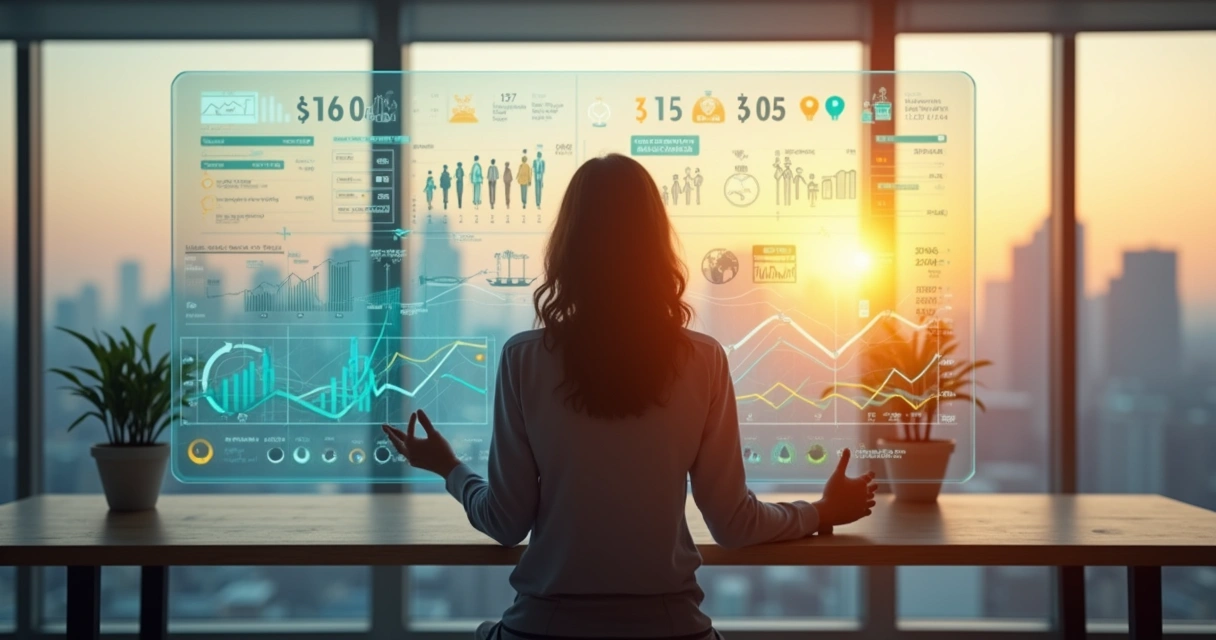 Persona observando un tablero con indicadores humanos y de progreso 