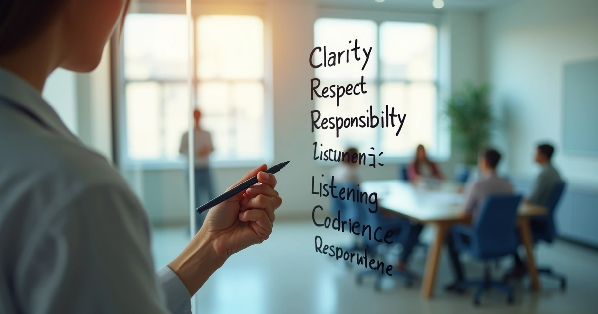 Quadro com valores de liderança escritos à mão