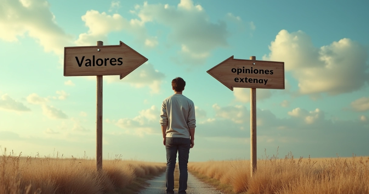 Persona frente a señales de dirección opuestas 