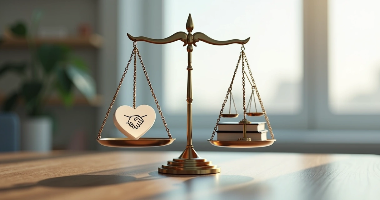 Balança equilibrada com símbolos de valores pessoais e ética profissional 