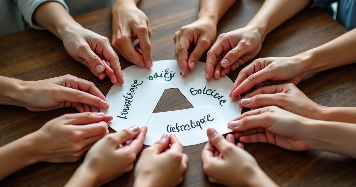 Mãos de diferentes pessoas segurando cartas escritas com diferentes valores 