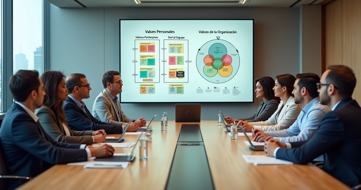 Reunión de consejo directivo comparando sistemas de valores en una organización 