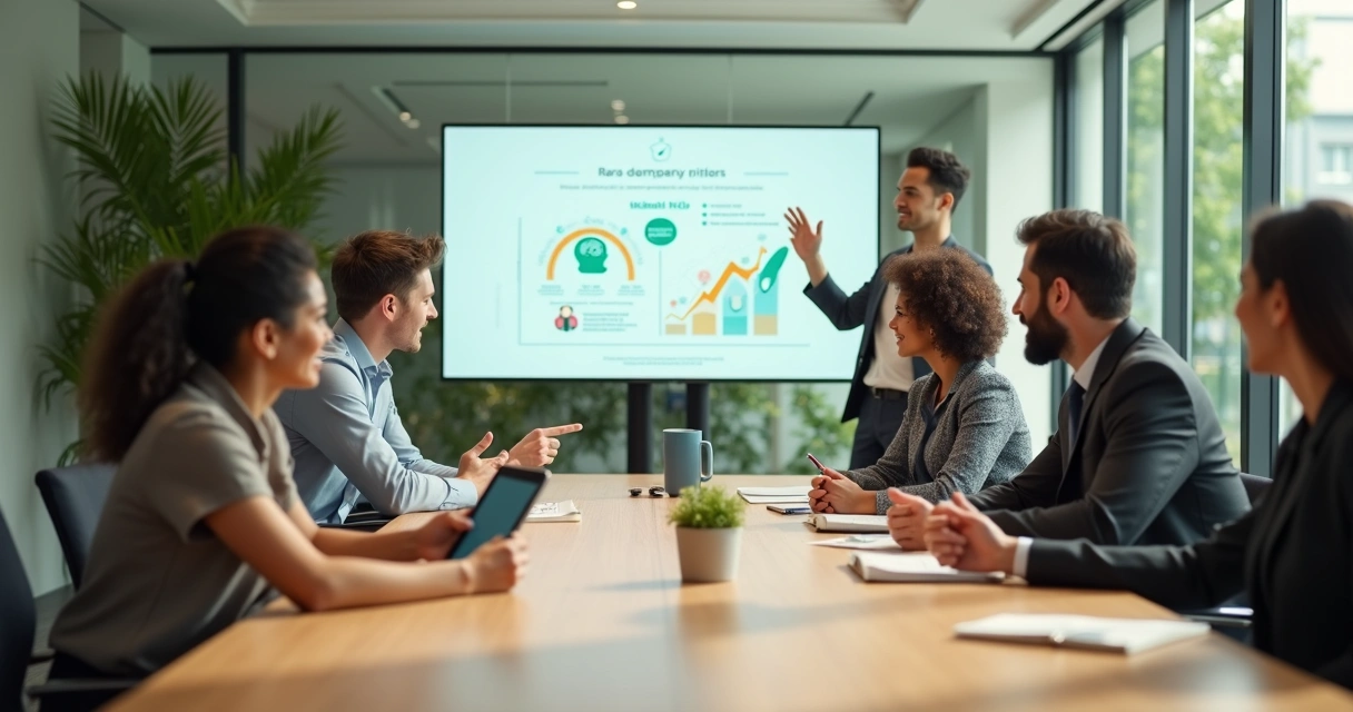 Equipe diversa em reunião colaborativa simbolizando valorização humana no trabalho 