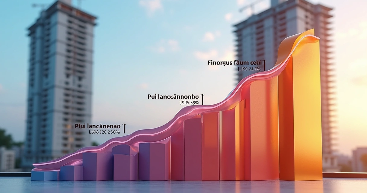 Gráfico mostrando valorização de imóvel do lançamento até a entrega das chaves. 