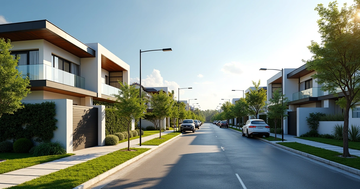 Vista de bairro valorizado com casas modernas em Paulínia 