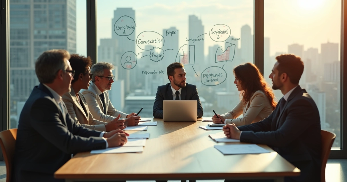 Equipe diversa em reunião avaliando impacto humano no trabalho 