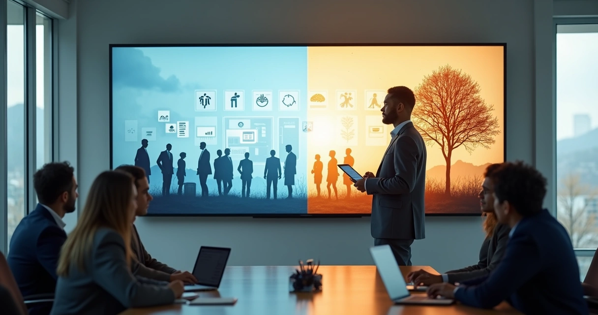 Gestor compara abordagem humana com avaliação de desempenho tradicional em painel dividido 