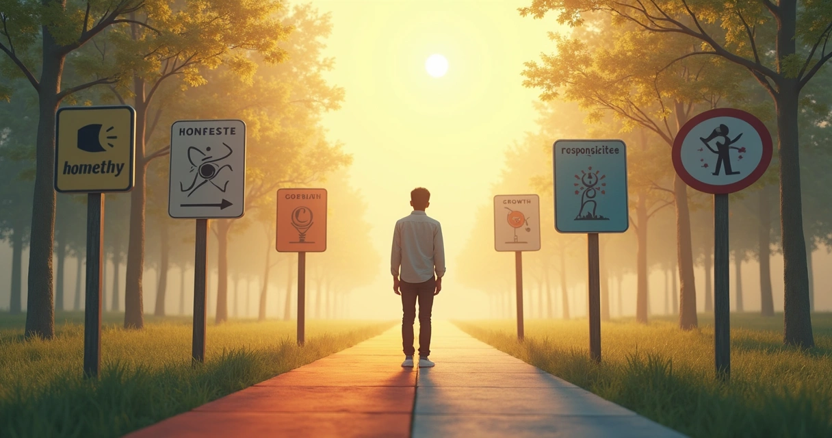Person reflecting on a set of core values with decision pathways emerging 