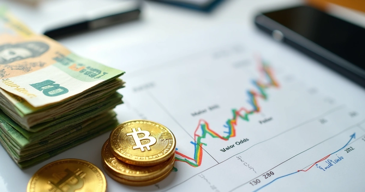 Notas de real e moedas ao lado de gráfico de probabilidade 