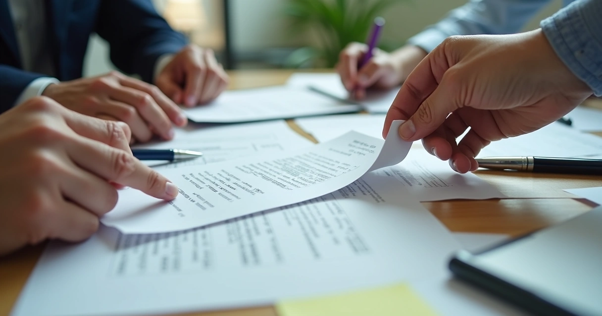 Close-up of hands pulling in different directions over a document 