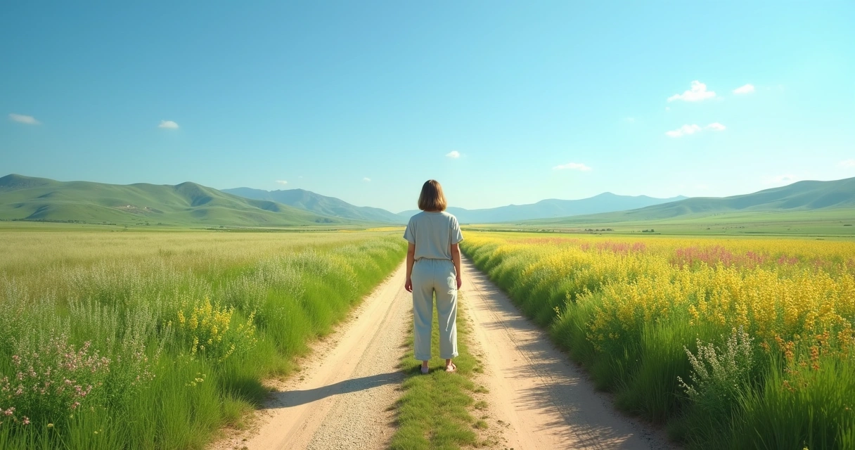 Person standing at a forked road symbolizing a choice 