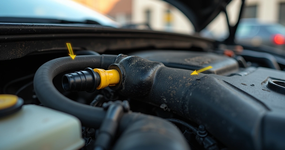 Mecanismo de válvula PCV do carro em detalhe próximo ao motor