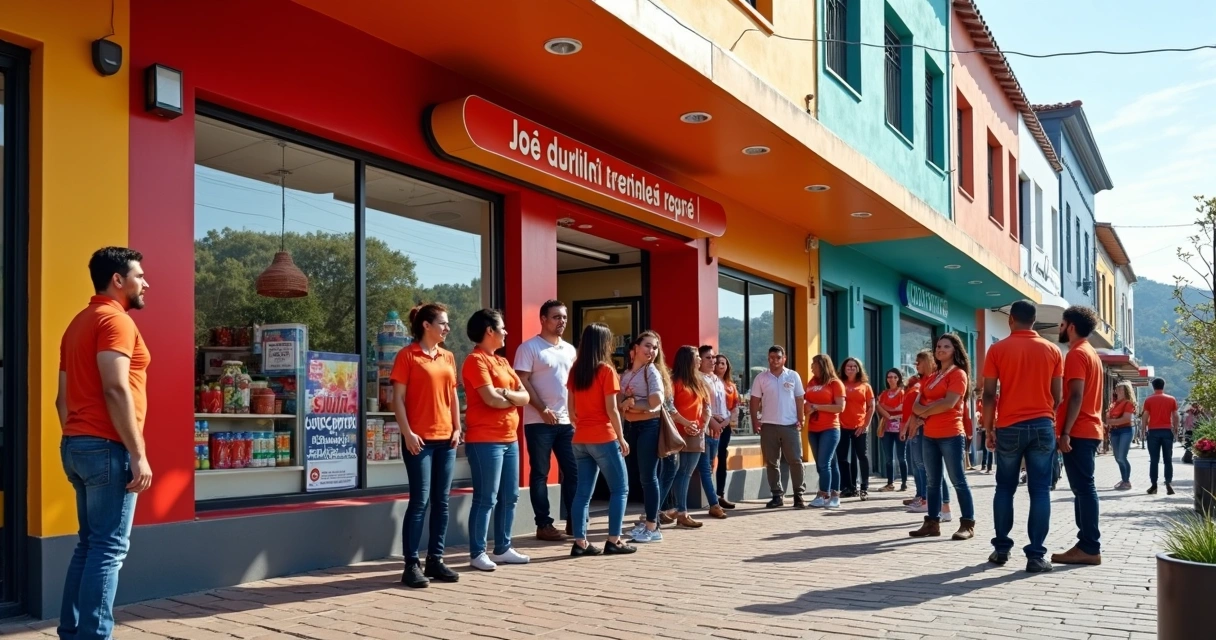 Loja em Sobral com fachada chamativa e fila de clientes felizes 