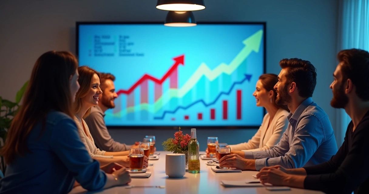 Equipe de empresa B2B comemorando resultados positivos 