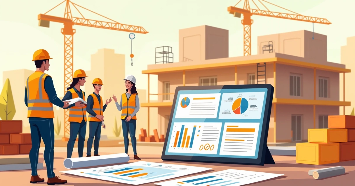 Construção de um projeto turn key com um empreiteiro e equipe diversa, planejamento eficiente e ambiente organizado.