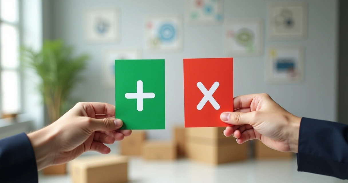 Duas mãos segurando placas com sinais de positivo e negativo