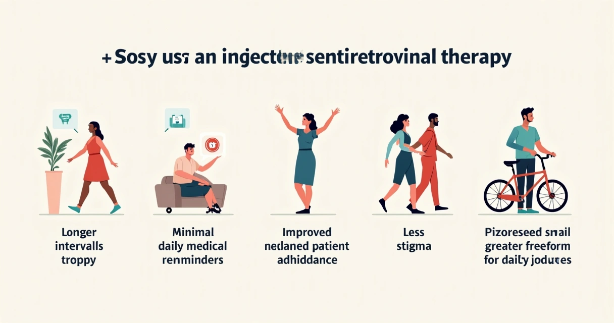 Avanços da terapia antirretroviral injetável e perfil dos pacientes 2 Infográfico de vantagens de terapia antirretroviral injetável