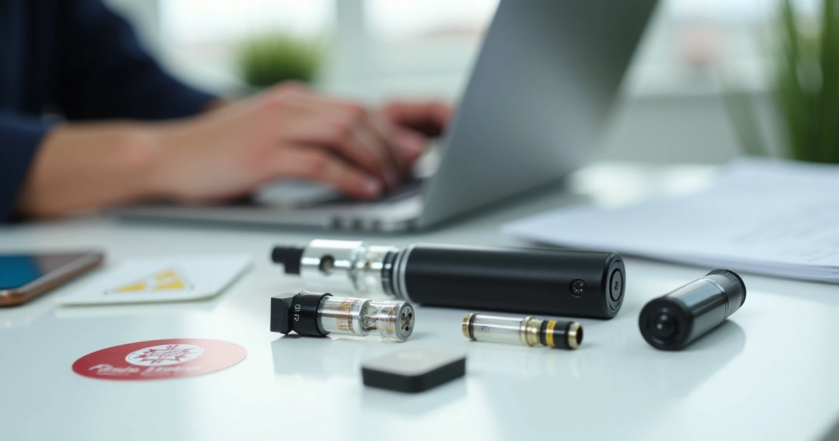 Cigarro eletrônico colorido desmontado mostrando cartucho, bateria e componentes eletrônicos 