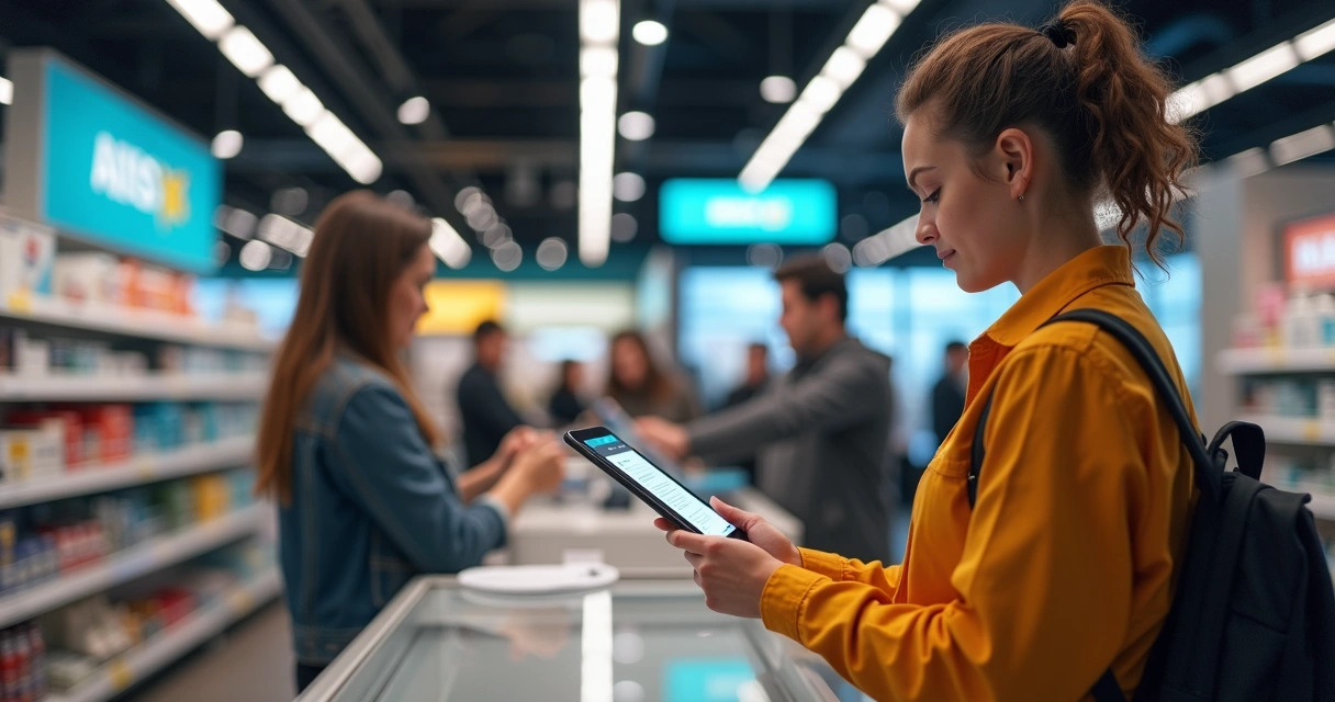 Vendedor varejista recebendo certificado digital em loja 