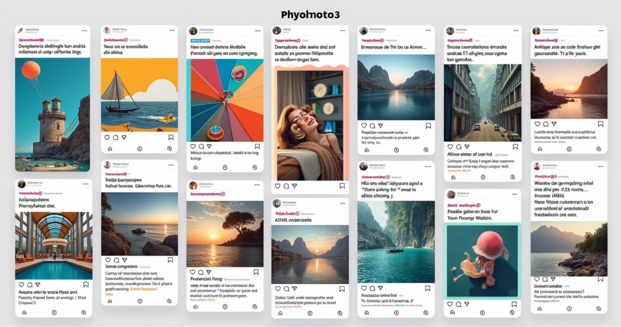 Painel com diferentes tipos de conteúdo para redes sociais 