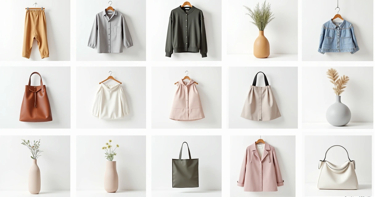 Miniaturas de produtos diferentes com fundos brancos alinhados em grade 