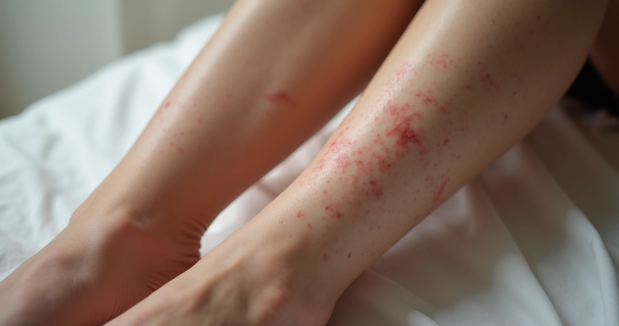 Close-up of legs showing small visible veins on skin