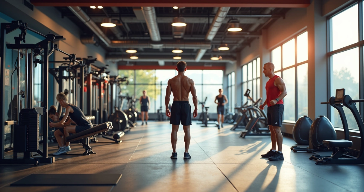Várias pessoas realizando exercícios diferentes na academia 