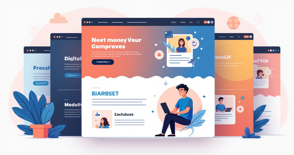 Vários modelos de landing pages diferentes agrupados 