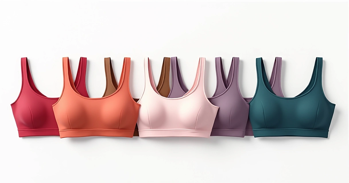 Diversos tops lisos femininos coloridos lado a lado