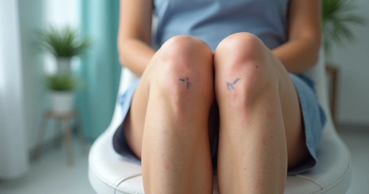 Mulher com pernas cruzadas mostrando vasinhos nas pernas