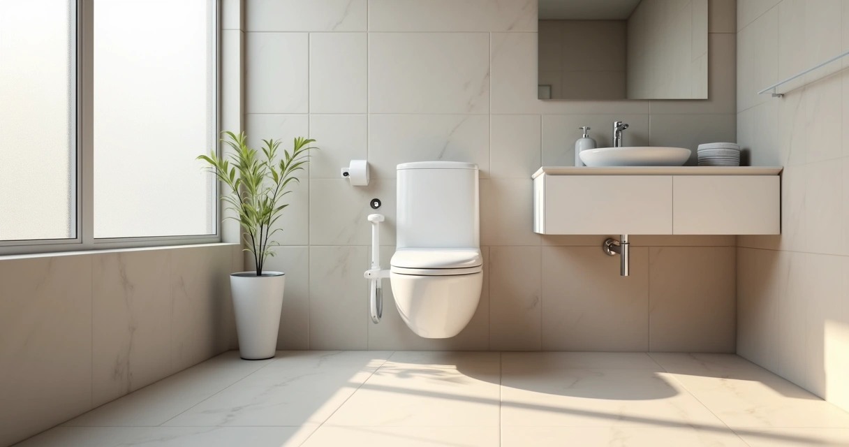 Bacia sanitária instalada em banheiro moderno 